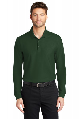 Темно-зеленая футболка поло с длинным рукавом Port Authority Long Sleeve Core Classic Pique Polo Deep Forest Green K100LS, фото
