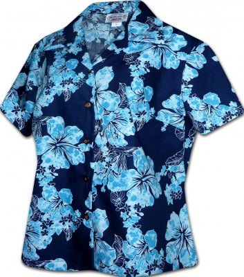 Женская гавайская рубашка Pacific Legend Simple Hibiscus Hawaiian Shirts - 348-3765 Blue, фото