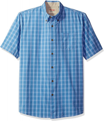 Рубашка голубая в клетку с коротким рукавом Wrangler Authentics Short Sleeve Classic Plaid Shirt Rivera, фото