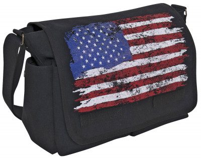 Сумка почтальона хлопковая черная с флагом США Rothco Distressed U.S. Flag Canvas Messenger Bag 5418, фото