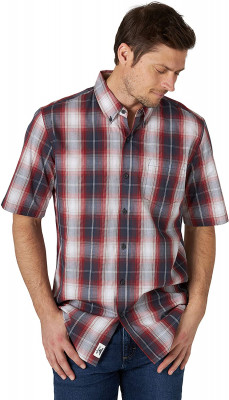 Рубашка красная в клетку с коротким рукавом Wrangler Authentics Short Sleeve Classic Plaid Shirt Rosewood Plaid, фото