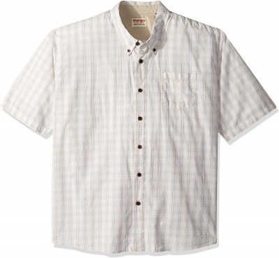 Рубашка пастельная в клетку с коротким рукавом Wrangler Authentics Short Sleeve Classic Plaid Shirt Drizzle, фото