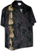 Pacific Legend Men's Single Panel Hawaiian Shirts - 444-3757 Black