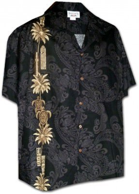 Гавайская рубашка Pacific Legend Men's Single Panel Hawaiian Shirts - 444-3757 Black, фото