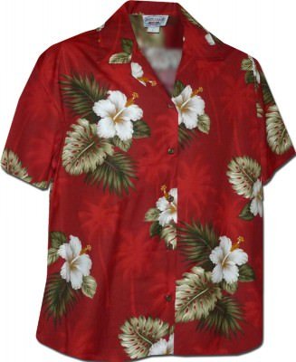 Женская гавайская рубашка Pacific Legend Hibiscus Islands Hawaiian Shirts - 346-2798 Red, фото