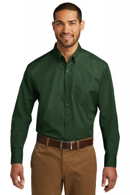 Зеленая рубашка с длинным рукавом Port Authority Long Sleeve Carefree Poplin Shirt Deep Forest Green W100, фото