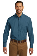 Port Authority Long Sleeve Carefree Poplin Shirt Dusty Blue W100
