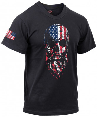 Черная футболка с черепом в стиле флага США Rothco US Flag Bearded Skull T-Shirt Black 10812, фото