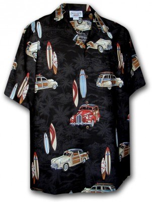 Черная мужская гавайская рубашка с кокосовыми пуговицами в стиле пин ап Pacific Legend Matched Front Men's Hawaiian Shirts - 442-3658 Black, фото