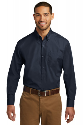 Темно-синяя рубашка с длинным рукавом Port Authority Long Sleeve Carefree Poplin Shirt River Blue NavyW100, фото