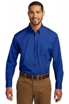 Cиняя рубашка с длинным рукавом Port Authority Long Sleeve Carefree Poplin Shirt True Royal W100, фото