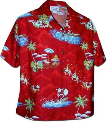 Женская гавайская рубашка Pacific Legend Santa Christmas Hawaiian Shirts 346-3650 Red, фото