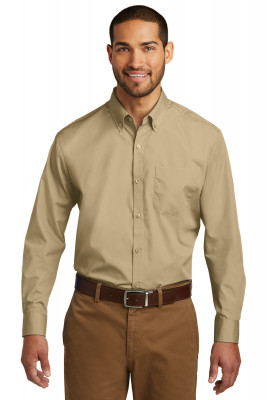 Темно-бежевая рубашка с длинным рукавом Port Authority Long Sleeve Carefree Poplin Shirt Wheat W100, фото