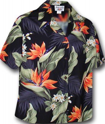 Женская гавайская рубашка Pacific Legend Bird Of Paradise Hawaiian Shirts - 346-3470 Black, фото