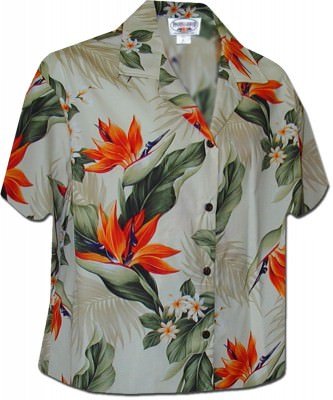 Женская гавайская рубашка Pacific Legend Bird Of Paradise Hawaiian Shirts - 346-3470 Cream, фото