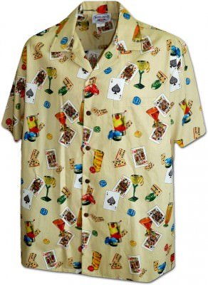 Мужская хлопковая гавайская рубашка (гавайка) в цвете хаки производства США с игральными картами Las Vegas Lucky Shirt for Men's, фото