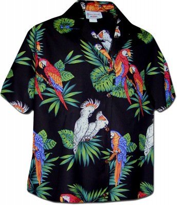 Женская гавайская рубашка Pacific Legend Jungle Parrot Hawaiian Shirts - 346-3531 Black, фото