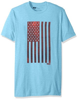 Футболка Levis Men Woosah T-Shirt with American Flag Sky Blue Heather, фото