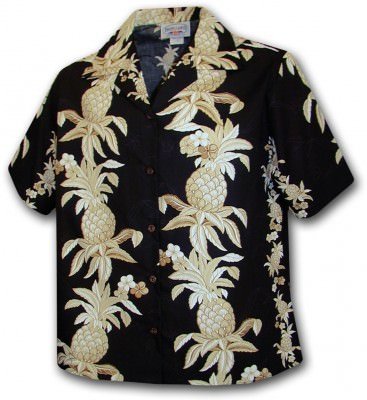 Женская гавайская рубашка Pacific Legend Pineapple Panels Hawaiian Shirts - 346-3616 Black, фото