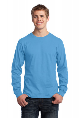 Голубая футболка с длинным рукавом Port & Company Long Sleeve Core Cotton Tee Aquatic Blue PC54LSAB, фото