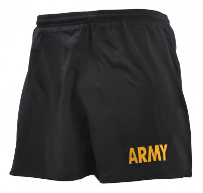 Шорты тренировочные черные с желтым принтом армии США Rothco Physical Training Shorts - Black / ARMY (Yellow Letters) 46030 , фото