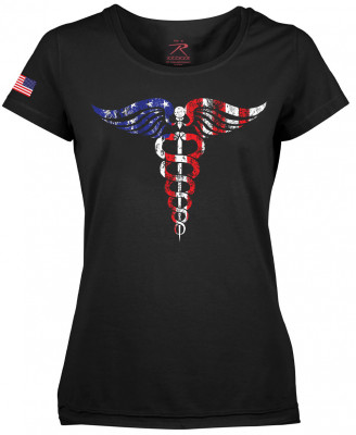 Женская футболка с логотипом Кадуце́й Rothco Women's Medical Symbol (Caduceus) Long Length T-Shirt Black 5972, фото