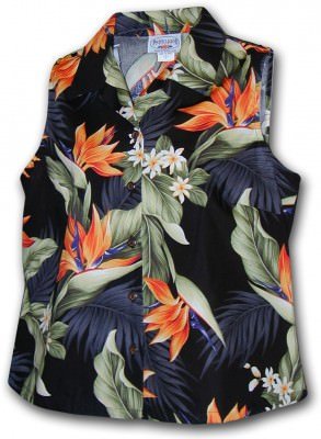 Женская гавайская рубашка без рукавов Pacific Legend Bird of Paradise Ladies Sleevless Hawaiian Shirts - 342-3470 Black, фото