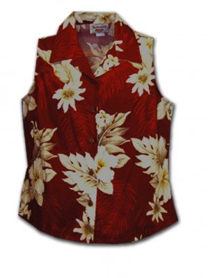 Женская гавайская рубашка без рукавов Pacific Legend Luau Ladies Sleevless Hawaiian Shirts - 342-3162 Red, фото