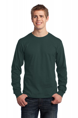 Темно-зеленая футболка с длинным рукавом Port & Company Long Sleeve Core Cotton Tee Dark Green PC54LSDG, фото