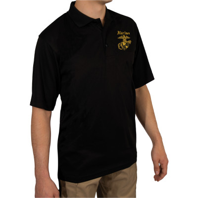 Футболка поло черная лицензия логотип Морской Пехоты США Rothco USMC Moisture Wicking Polo Shirt Black 76960, фото