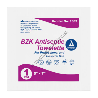 Антисептические салфетки с хлоридом бензалкония  Dynarex BZK Antiseptic Towelettes , фото