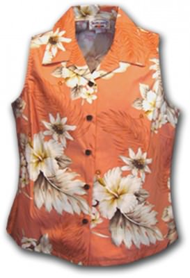Женская гавайская рубашка без рукавов Pacific Legend Luau Ladies Sleevless Hawaiian Shirts - 342-3162 Peach, фото