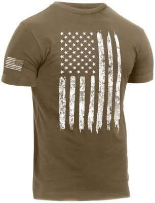 Футболка койотовая с флагом США Rothco Distressed US Flag Athletic Fit T-Shirt Coyote 2632, фото