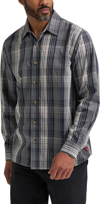 Рубашка с длинным рукавом в серую клетку Wrangler Authentics Woven Shirt Sable Plaid, фото