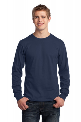 Темно-синяя хлопковая футболка с длинным рукавом Port & Company Long Sleeve Core Cotton Tee Navy PC54LSN, фото