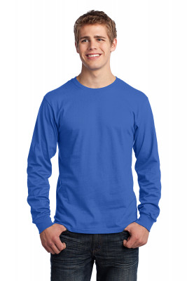 Cиняя хлопковая футболка с длинным рукавом Port & Company Long Sleeve Core Cotton Tee Royal PC54LSR, фото