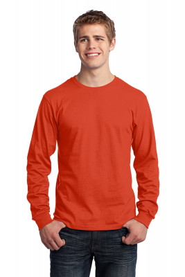 Оранжевая хлопковая футболка с длинным рукавом Port & Company Long Sleeve Core Cotton Tee Orange PC54LSO, фото