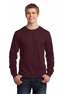 Бордовая хлопковая футболка с длинным рукавом Port & Company Long Sleeve Core Cotton Tee Maroon PC54LSAM, фото