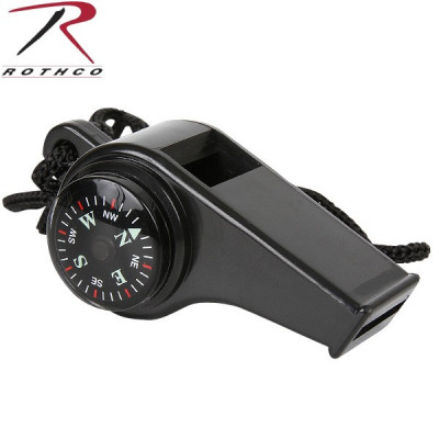 Свисток спасательный с компасом и термометром черный Rothco Super Whistle with Compass and Thermometer Black 9402, фото