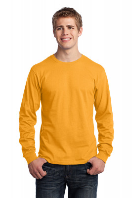 Золотая хлопковая футболка с длинным рукавом Port & Company Long Sleeve Core Cotton Tee Gold PC54LSG, фото