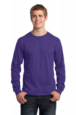 Фиолетовая хлопковая футболка с длинным рукавом Port & Company Long Sleeve Core Cotton Tee Purple PC54LSLB, фото