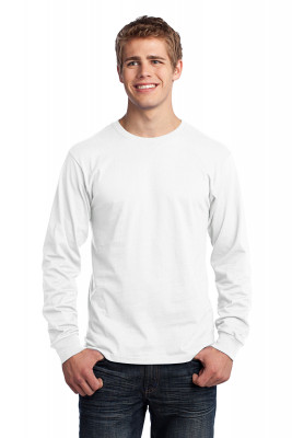 Белая хлопковая футболка с длинным рукавом Port & Company Long Sleeve Core Cotton Tee White PC54LSW, фото