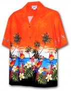 Pacific Legend Men's Border Hawaiian Shirts 440-3468 Orange