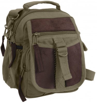 Сумка хлопковая для документов оливковая Rothco Canvas & Leather Travel Shoulder Bag Olive Drab 2835, фото