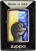 Zippo Lighter Raised Fist and Ukraine Flag Brushed Chrome