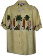 Pacific Legend Men's Border Hawaiian Shirts - 440-3466 Beige