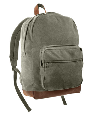 Оливковый винтажный рюкзак с кожанными элементами Rothco Vintage Canvas Teardrop Backpack w/ Leather Accents / Olive Drab 9666, фото