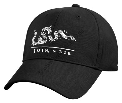 Черная бейсболка с белым логотипом «Объединимся или умрём» Rothco Join or Die Deluxe Low Profile Cap 9894, фото