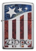 Zippo American Flag Lighters High Polish Chrome Fusion
