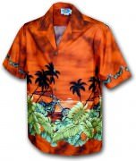 Pacific Legend Men's Border Hawaiian Shirts - 440-2846 Rust